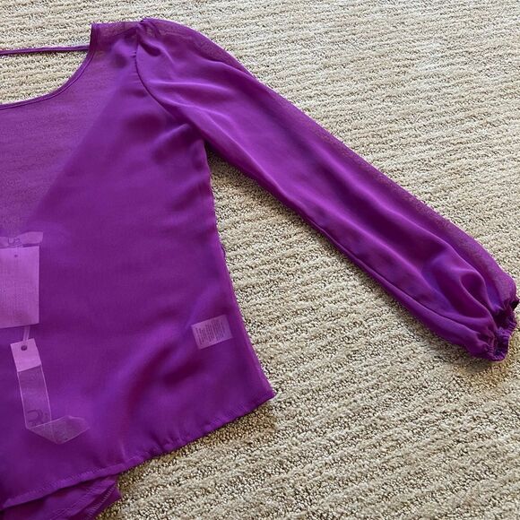 YA Los Angeles Purple Open Back Long Sleeve Blouse - Picture 3 of 7